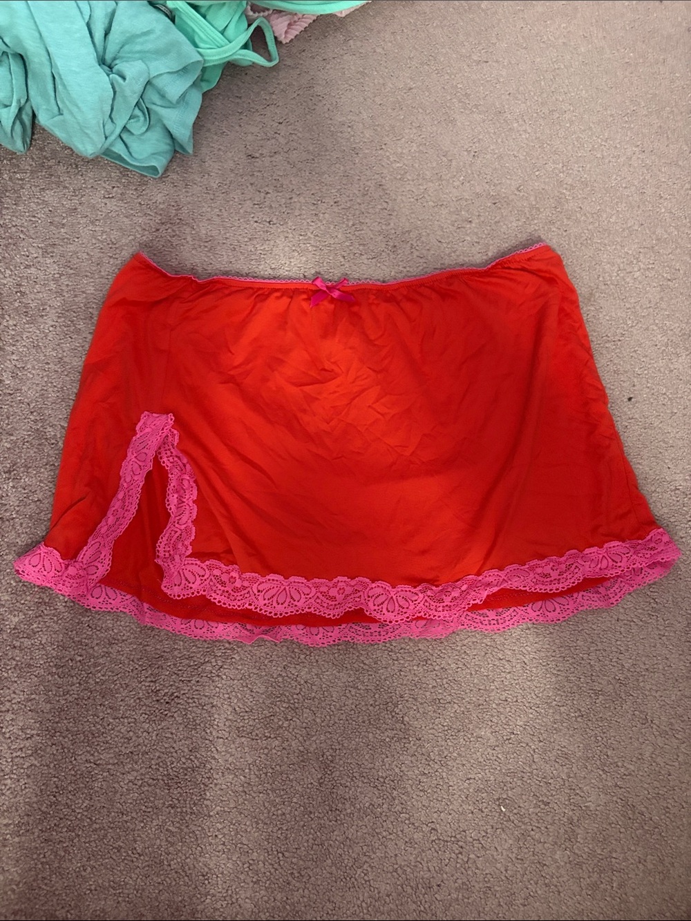 Charlotte Russe Red Mini Skirt with Pink Lace Trim